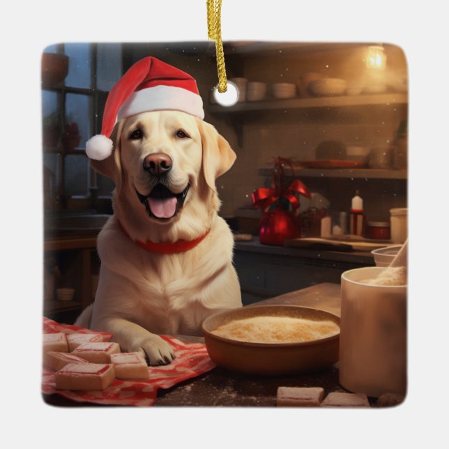 Yellow Lab Christmas Cookies Festive Holiday Ceramic Ornament (Front)