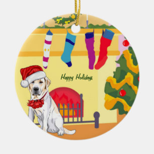 Yellow Lab Christmas (customizable) Ceramic Ornament