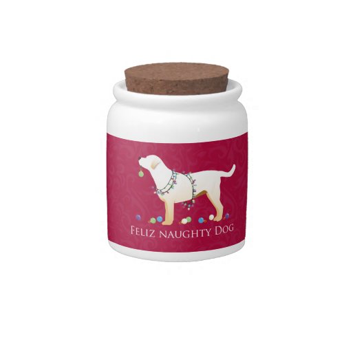 Yellow Lab Christmas Feliz Naughty Dog Candy Jar