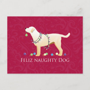 Yellow Lab Christmas Feliz Naughty Dog Holiday Postcard