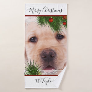 Yellow Lab Christmas - Personalized Puppy Labrador Bath Towel