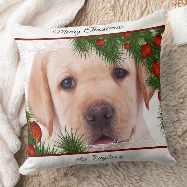 Yellow Lab Christmas - Personalized Puppy Labrador Throw Pillow (Creator Uploaded)
