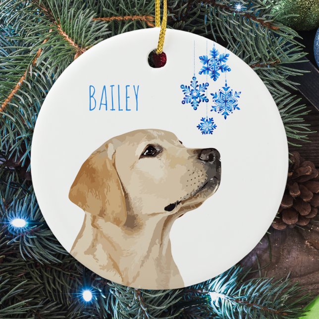 Yellow Lab Christmas Snowflakes Cute Dog Labrador Ceramic Ornament (Creator Uploaded)