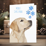 Yellow Lab Christmas Snowflakes Cute Dog Labrador Holiday Card<br><div class="desc">Send Christmas greetings with this adorable Santa Merry Christmas Yellow Labrador and Snowflakes Card. Inside : Merry Christmas ~ Happy New Year . Personalize with your family name, and names, or delete if you would like to handwrite. This yellow labrador christmas card will be a favorite among labrador lovers. Visit...</div>