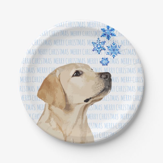 Yellow Lab Christmas Snowflakes Cute Dog Labrador Paper Plates (Front)