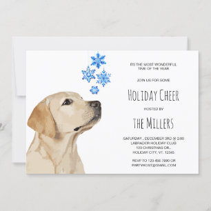 Yellow Lab Christmas Snowflakes Cute Labrador Dog Invitation