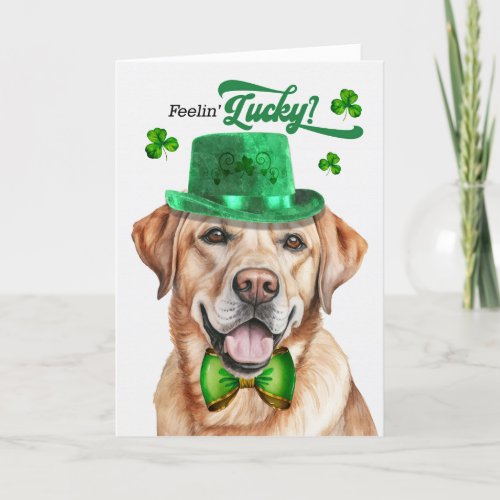 Yellow Lab Dog Feelin Lucky St Patricks Day Holiday Card