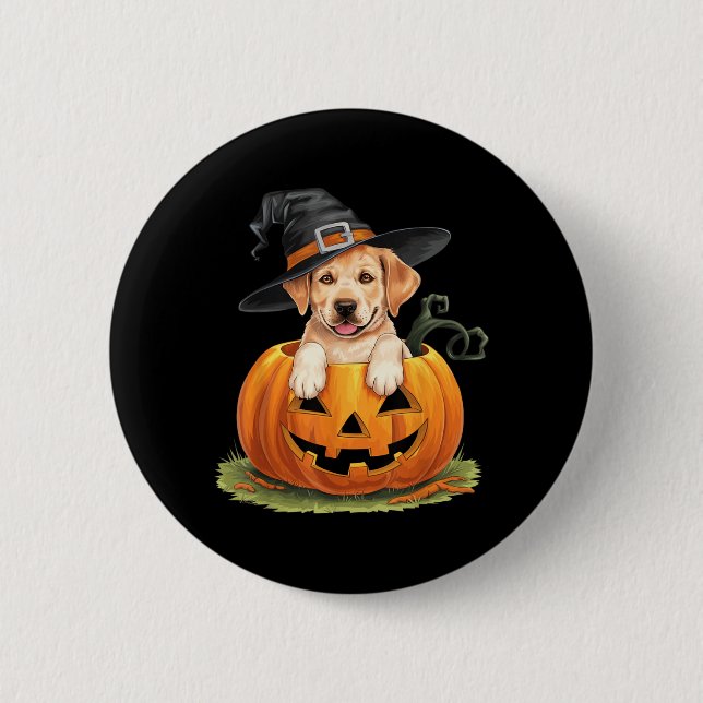 Yellow Lab Dog Halloween Pumpkin Button (Front)