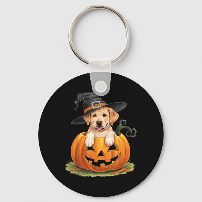 Yellow Lab Dog Halloween Pumpkin Keychain (Front)