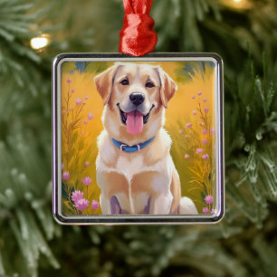 Yellow Lab Dog Painting Labrador Retriever Metal Ornament