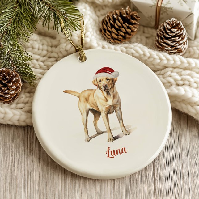 Yellow Lab Dog Personalized Christmas Ceramic Ornament (Creator Uploaded)