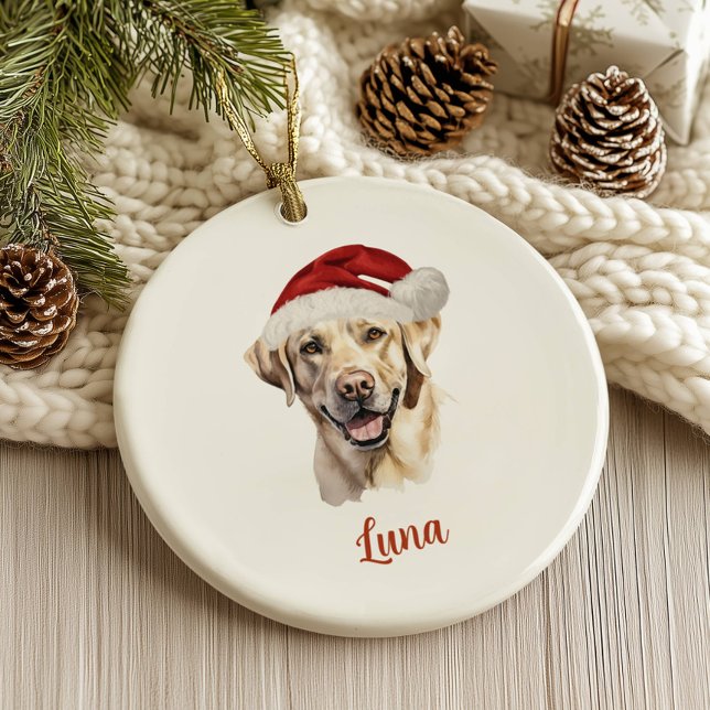 Yellow Lab Dog Personalized Christmas Ceramic Ornament (Creator Uploaded)