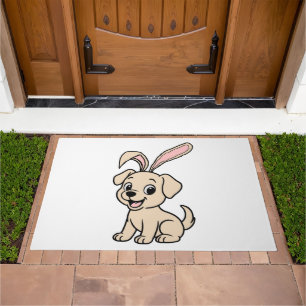 Yellow Lab Easter Rabbit Cartoon Doormat