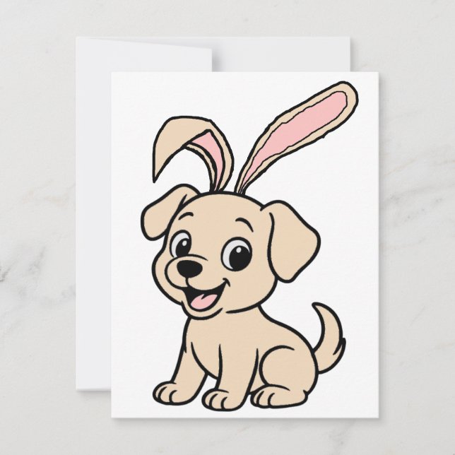 Yellow Lab Easter Rabbit Cartoon Note Card (Front)