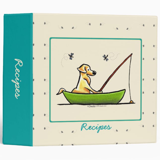 Yellow Lab Fishing Dragonflies Recipes Custom 3 Ring Binder (Front/Spine)