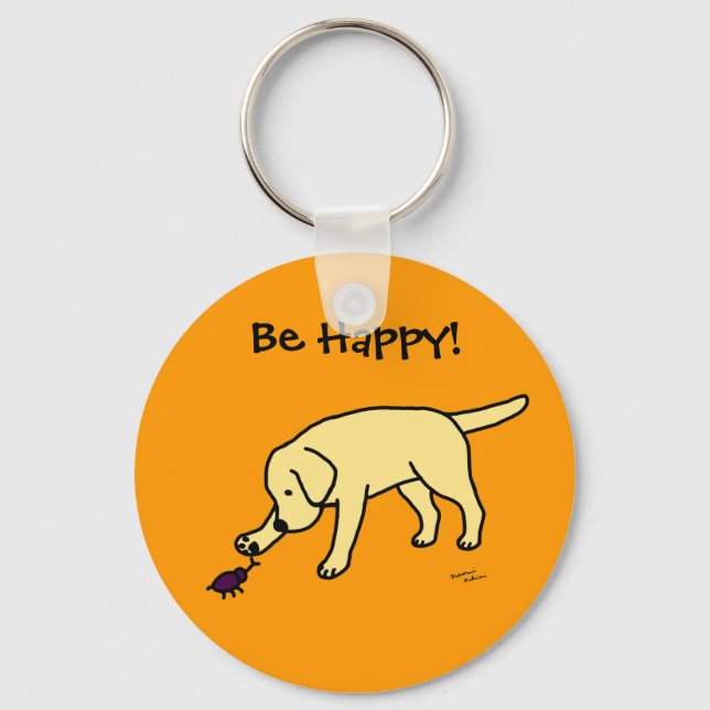 Yellow Lab Friendly Cartoon Labrador Keychain (Front)
