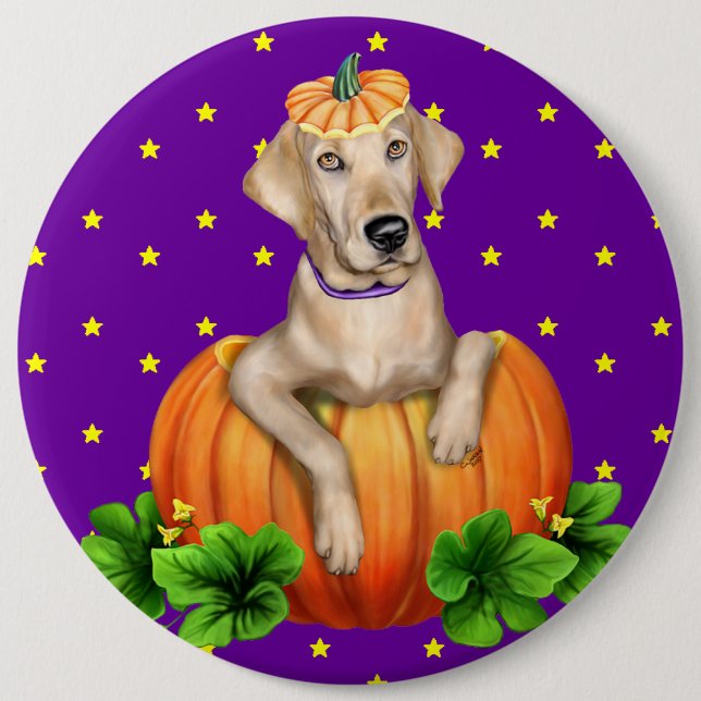 Yellow Lab Halloween Labr-O-Lantern Button (Front)