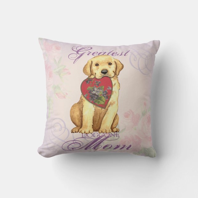 Yellow Lab Heart Mom Throw Pillow (Front)