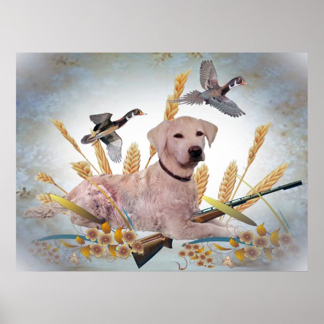 Yellow Lab Hunts Ducks Print (Front)