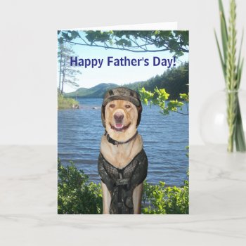 Yellow Lab In Camo Father's Day Card by myrtieshuman at Zazzle