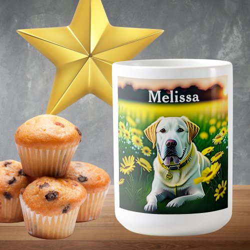 Yellow Lab in Field of Wildflowers  Coffee Mug