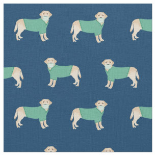 Yellow Lab in Scrubs navy blue Fabric