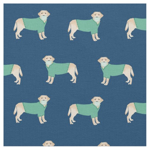 Yellow Lab in Scrubs navy blue Fabric