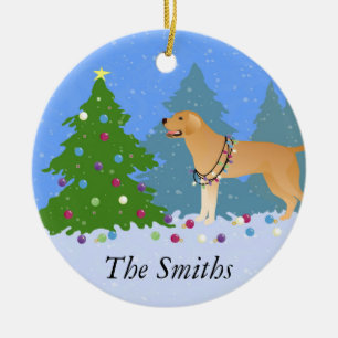 Yellow Lab in the Forest Decorating Christmas Tree Ceramic Ornament