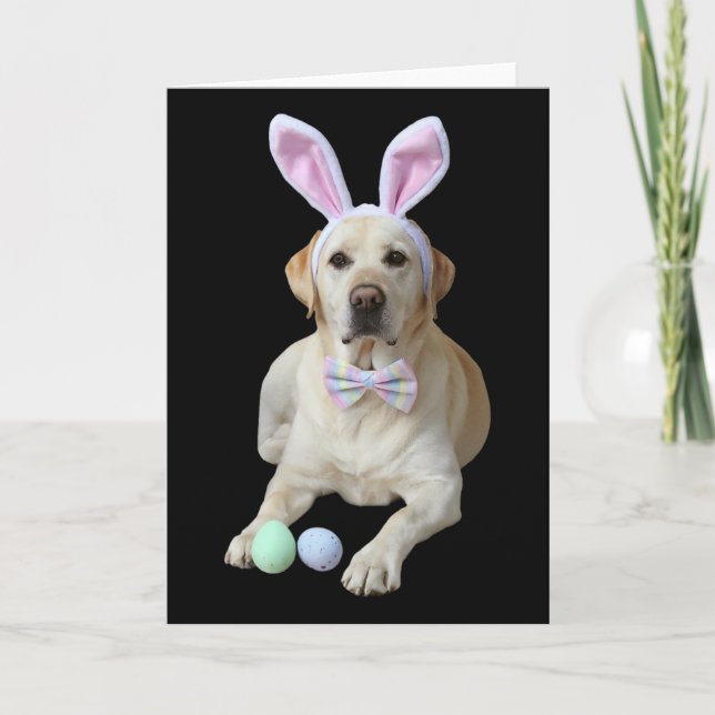 Yellow Lab Labrador Easter Dog Bunny Ears Egg Hunt Card (Front)