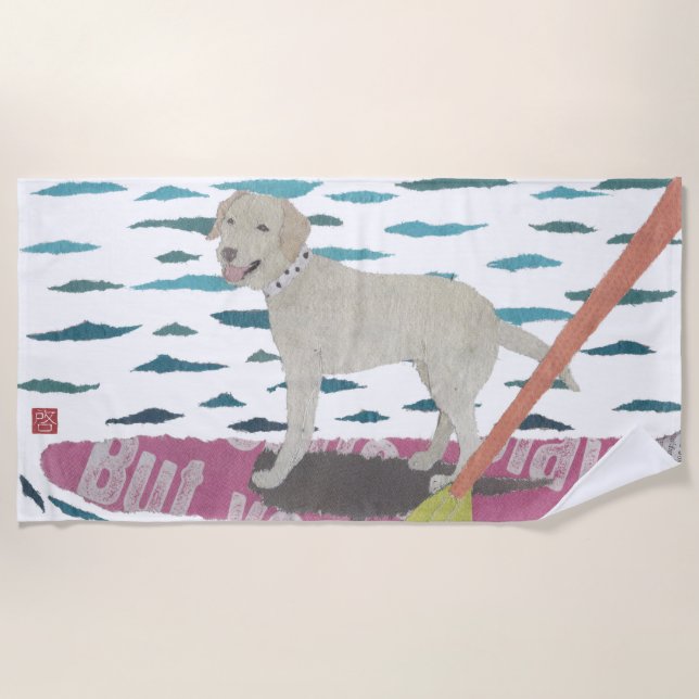 Yellow Lab, Labrador Retriever, Modern Beach Towel (Front)