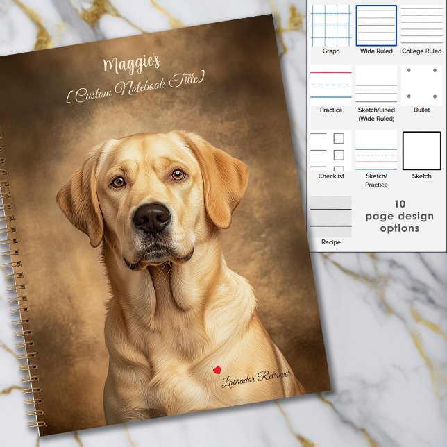 Yellow Lab Labrador Retriever Personalized Notebook (Yellow Lab Labrador Retriever Portrait Personalized Notebook with 10 interior page options)
