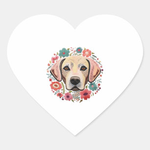 Yellow Lab Labrador with flowers floral Embroidery Heart Sticker