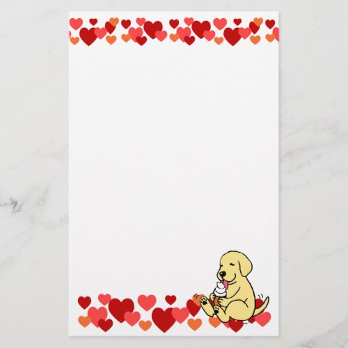 Yellow Lab Licking Ice Cream Hearts Stationery