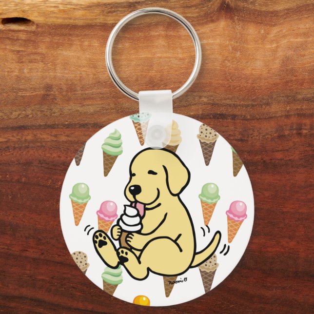 Yellow Lab Licking Ice Cream Keychain (Front)