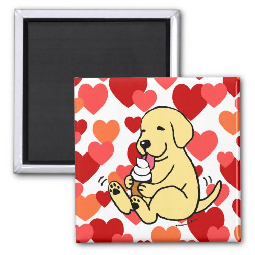 Yellow Lab Licking Ice Cream with Hearts Magnet