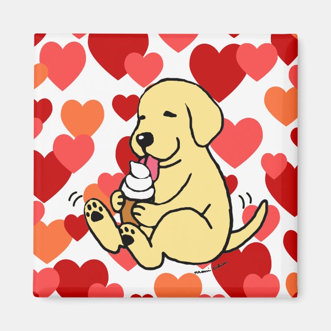 Yellow Lab Licking Ice Cream with Hearts Magnet (Front)