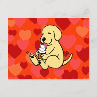 Yellow Lab Licking Ice Cream with Hearts Postcard