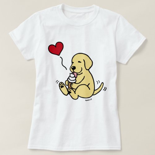 Yellow Lab Licking Ice Cream with Red Heart T_Shirt
