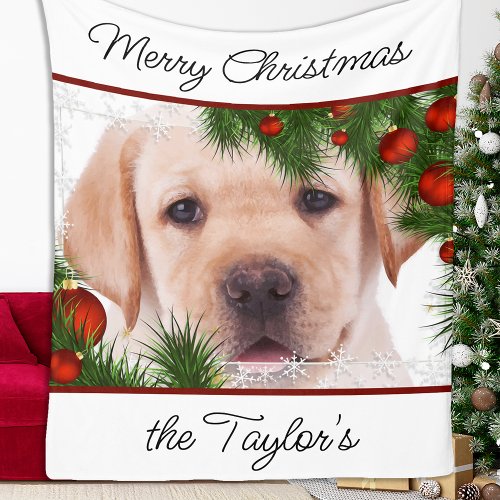 Yellow Lab Merry Christmas Cute Dog Puppy Labrador Fleece Blanket