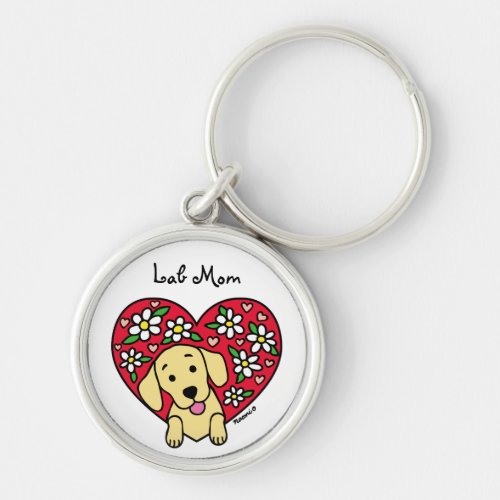 Yellow Lab Mom Floral Heart Keychain