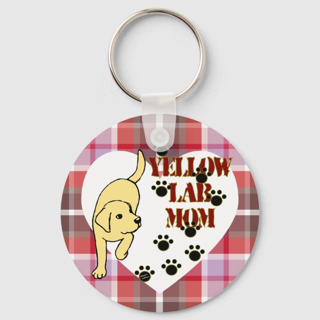 Yellow Lab Mom Heart and Plaid Keychain (Front)