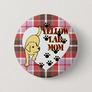 Yellow Lab Mom & Heart Plaid Pinback Button