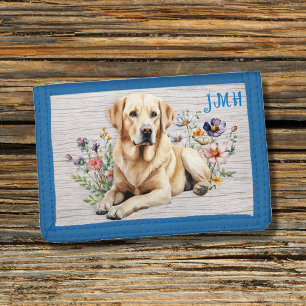 Yellow Lab Monogrammed Tri-fold Wallet