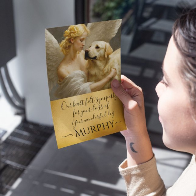 Yellow LAB Pet Loss Memorial Custom Angel  Pillar Candle ("With the angels"  An elegant expression of sympathy card for the loss of a beloved dog. )