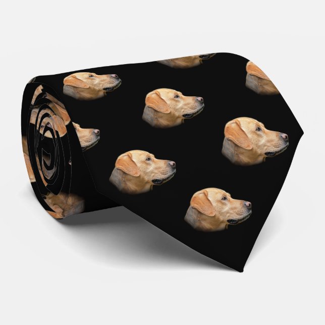 Yellow Lab Portrait Pattern Neck Tie (Rolled)