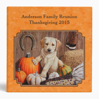 Yellow Lab Pup and Pumpkin Harvest Orange 3 Ring Binder