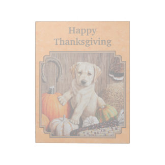 Yellow Lab Pup and Pumpkin Harvest Orange Notepad