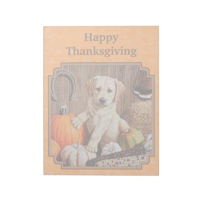 Yellow Lab Pup and Pumpkin Harvest Orange Notepad (Rotated)