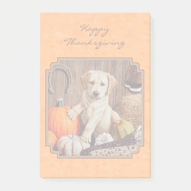 Yellow Lab Pup and Pumpkin Harvest Orange Post-it Notes (Front)