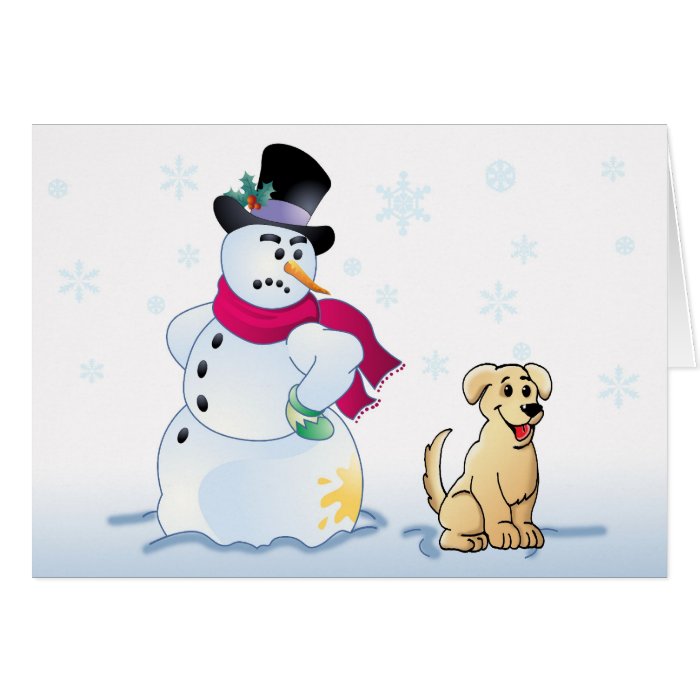 yellow Lab Pup and Snowman Greeting Cards